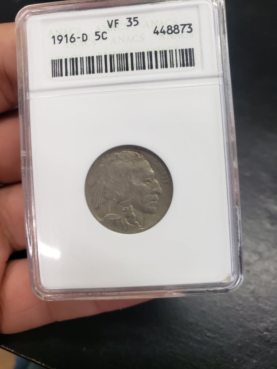 1916- D Buffalo Nickel (Graded by ANACS) VF35